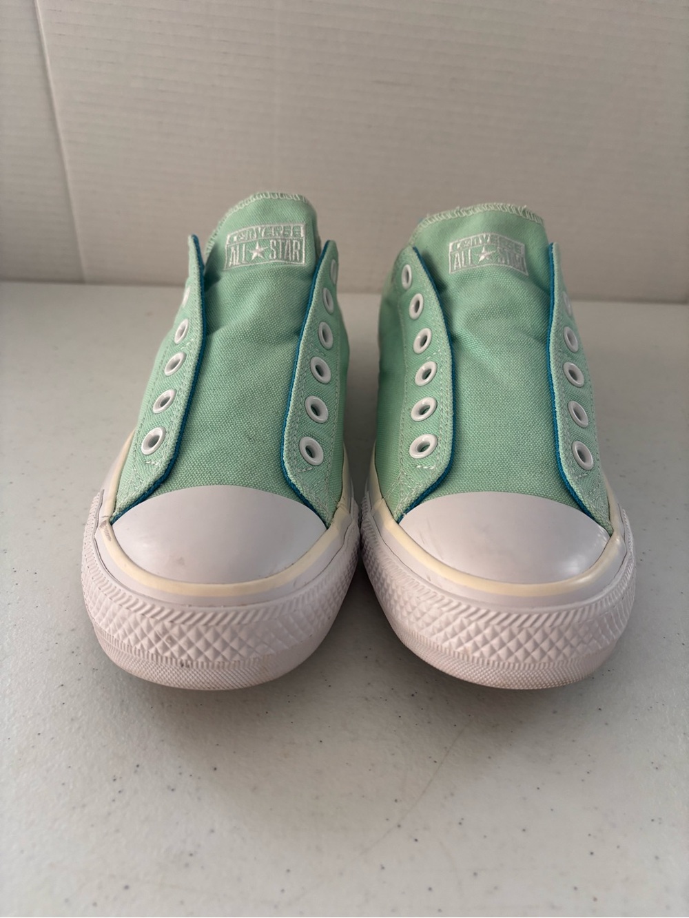 Converse Mint Green Slip-On Canvas Sneakers with White Soles